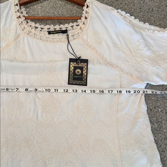 SPIAGGIA DOLCE Embroidered Lace Boho Top Crochet Trim Bell Sleeve Blouse *NEW* - Picture 6 of 13